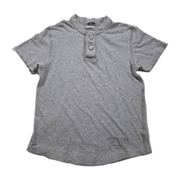 Abercrombie & Fitch T Shirt Mens M Gray Polo Distressed Muscle SS Button Preppy - Picture 1 of 14